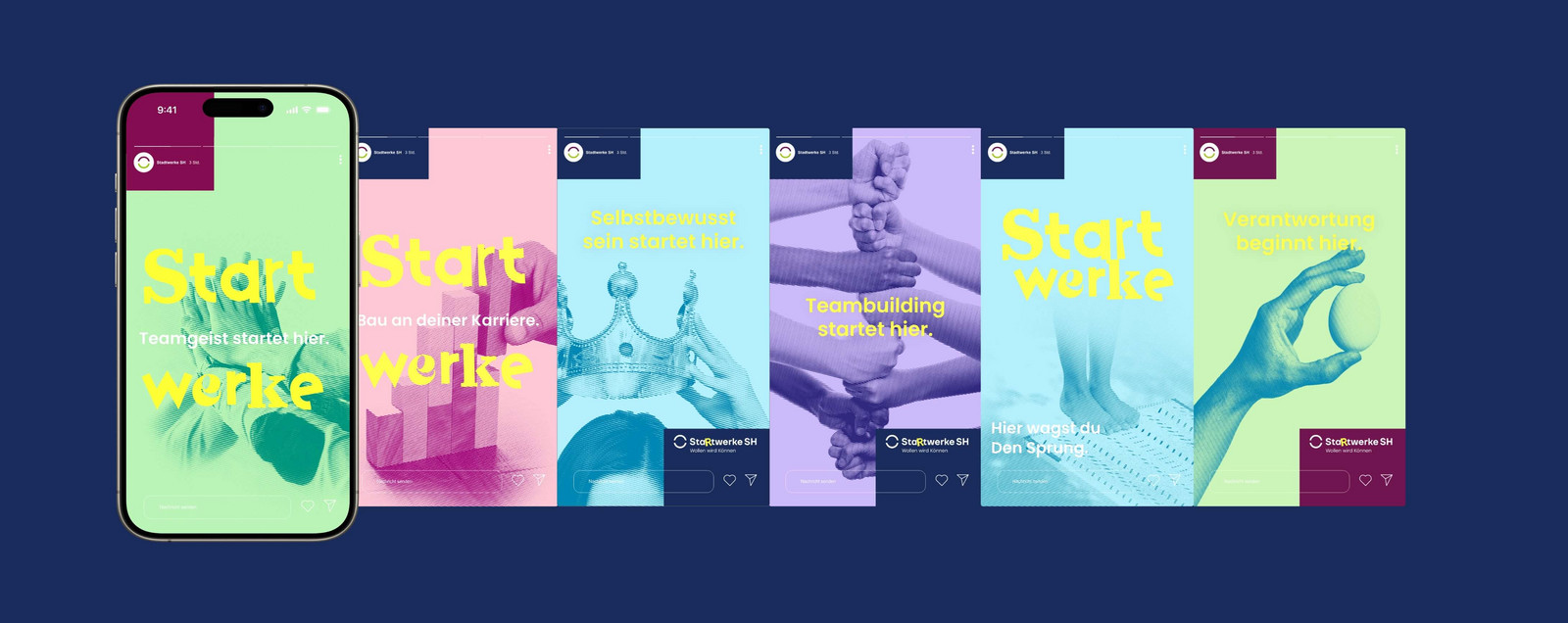 h2_swsh_startwerke_teaser_08.jpg Blaue Kachel mit den unterschiedlichen Designs und Überschriften der Kampagne.