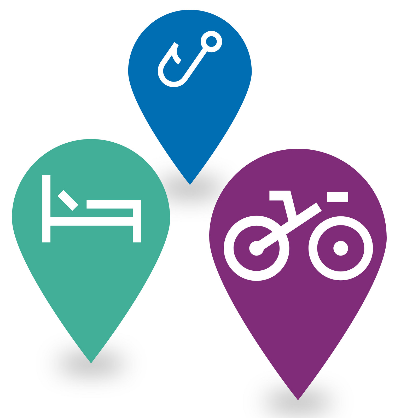 hochzwei_deso_teaser_01.jpg Drei Verortungsicons: Bett auf Grün, Angelhaken auf Blau und Fahrrad auf Lila