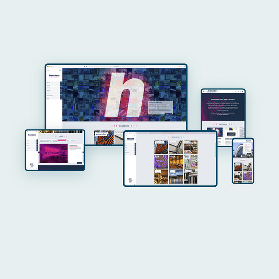 Perfekt ausgeleuchtet Hansen Homepage in fünf digitalen Ansichten