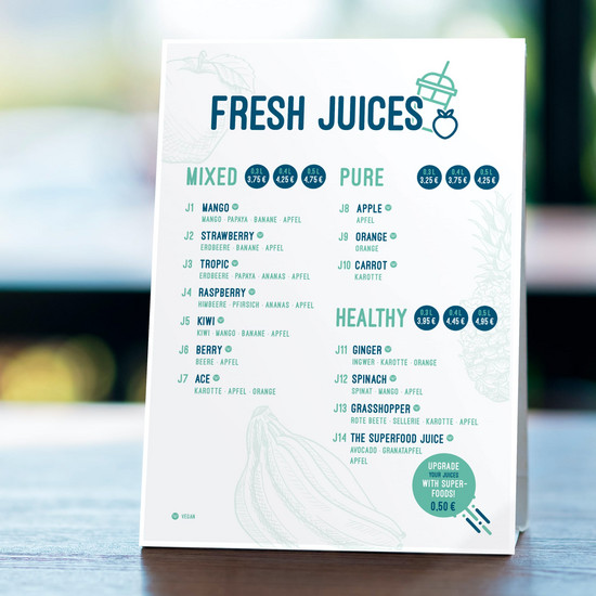 Heldenhaft Menükarte von fresh juice