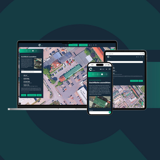 Notebook, Smartphone u. Tablet zeigen Website von Energy Partners im quadratischen Zuschnitt