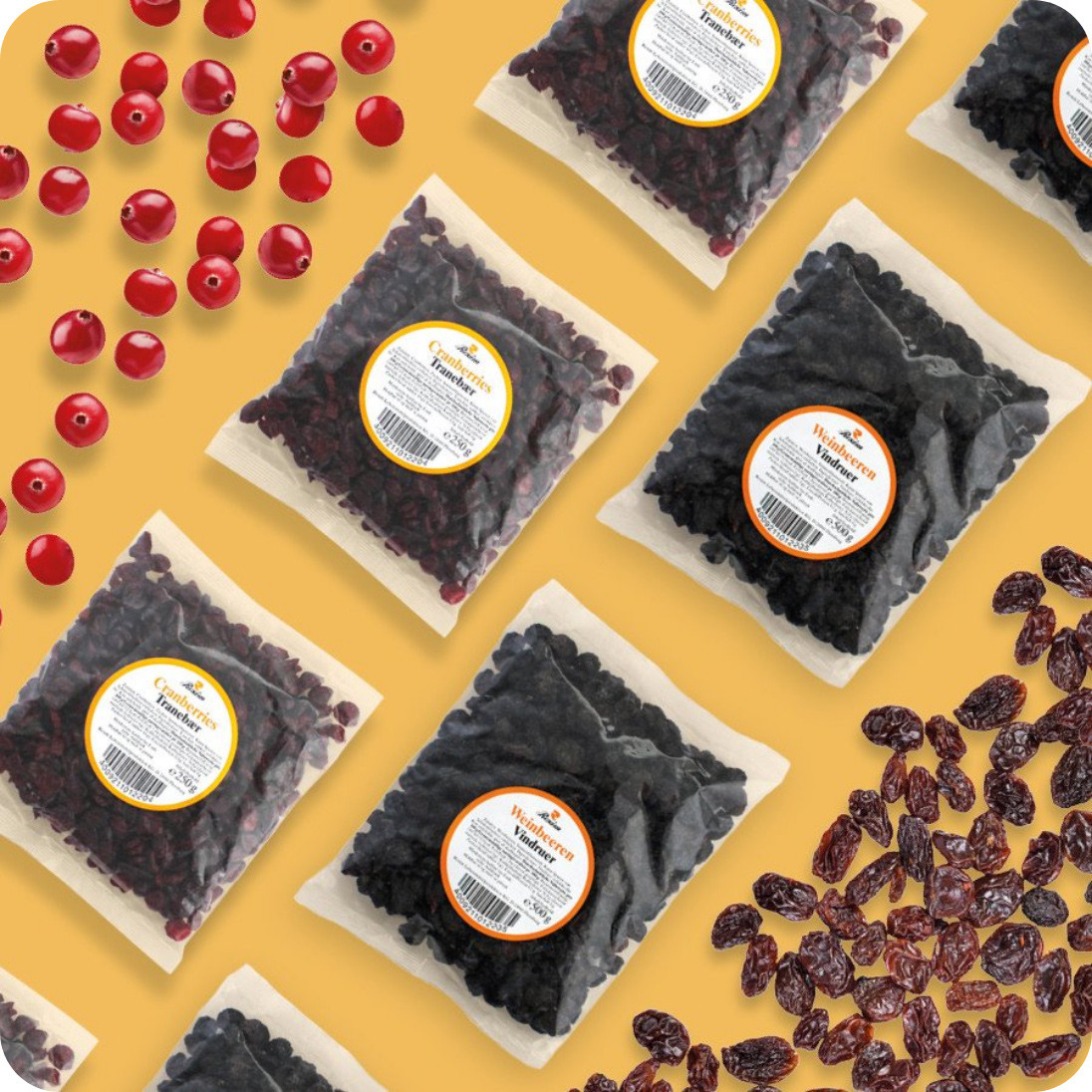 Verpackungen von getrockneten Weintrauben