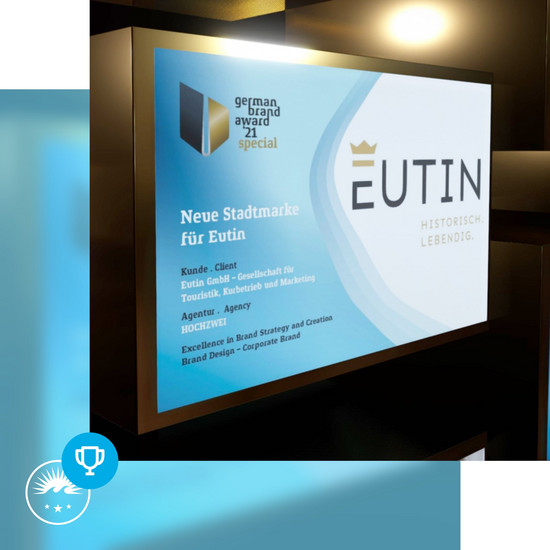 Preisgekrönt Blaue Werbetafel auf Fernsehen für Eutin