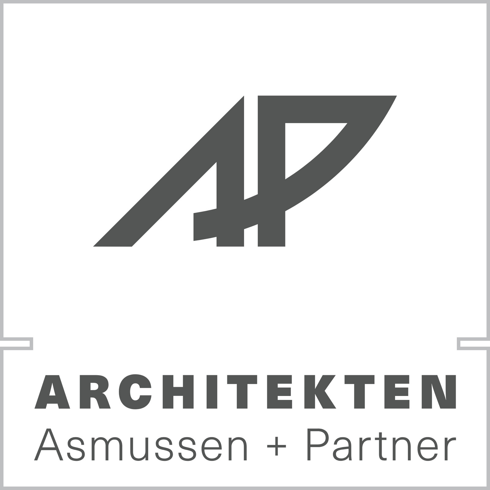 hochzwei_aspa_teaser_01.jpg Graues AP-Logo für Architekten Asmussen + Partner auf weißem Hintergrund