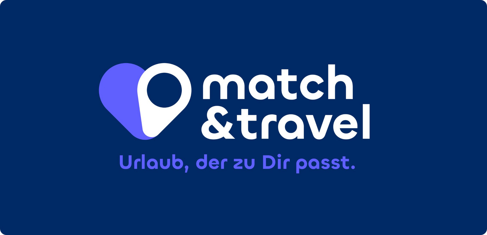 Das match&travel Logo. Zwei Ortsmarkierungen, die ein Her formen, darunter 