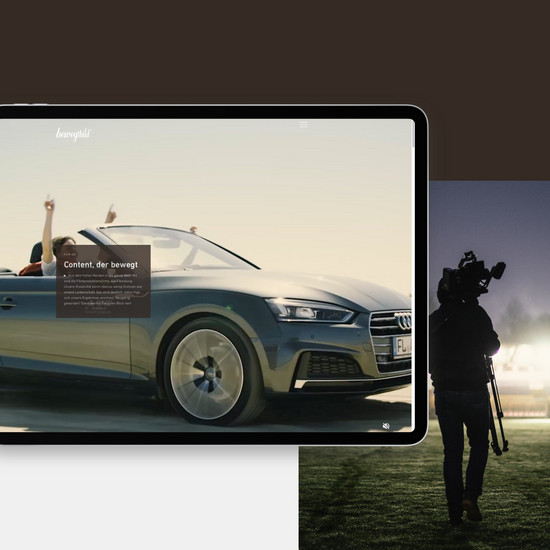 … uuund Action! Foto der Startseite von bewegtbild.com mit Auto und Kameramann