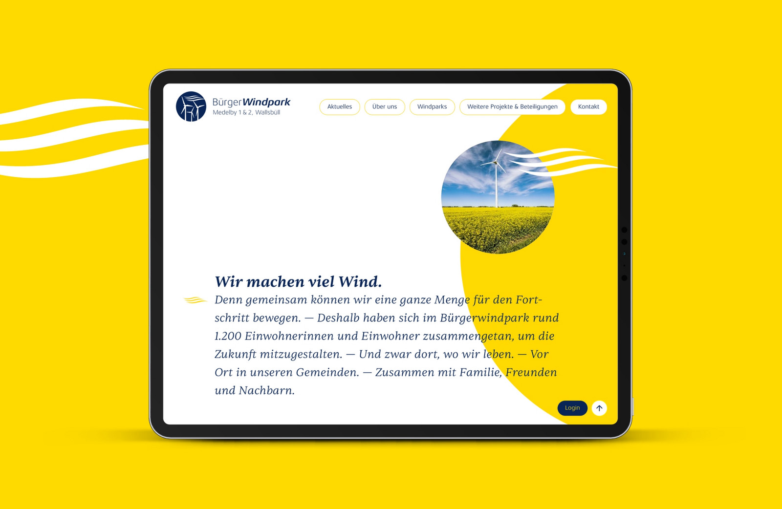h2_bwkm_teaser_04.jpg Ipad Ansicht der Website von Bürgerwindpark Medelby