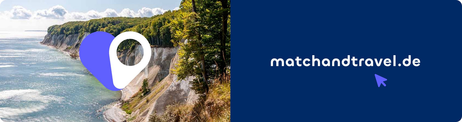 Eine Steilküste und die Webadresse matchandtravel.de