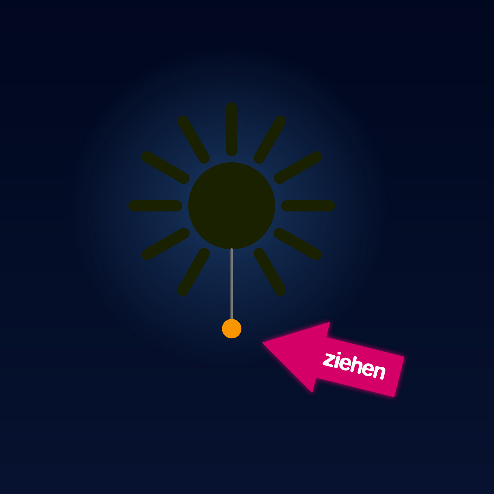 hochzwei_minjoule_teaser_05.jpg Abgedunkelte Sonne mit einem Lichtschalter und einem ziehen Pfeil