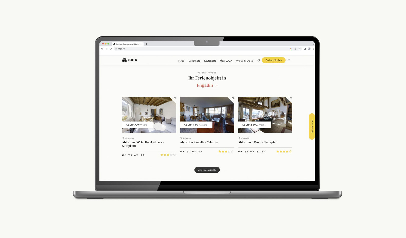 Laptop zeigt Ferienhausvermittlung