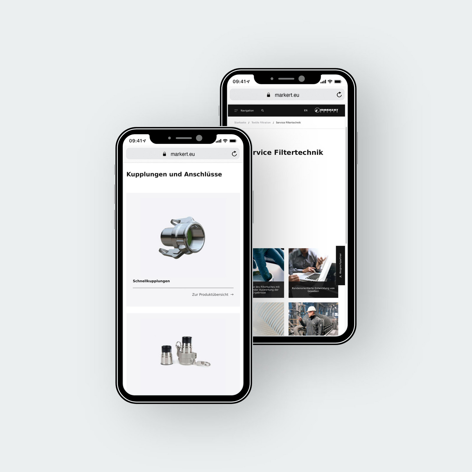 hochzwei_markert_teaser_03.jpg Zwei Smartphones zeigen die Markert Homepage
