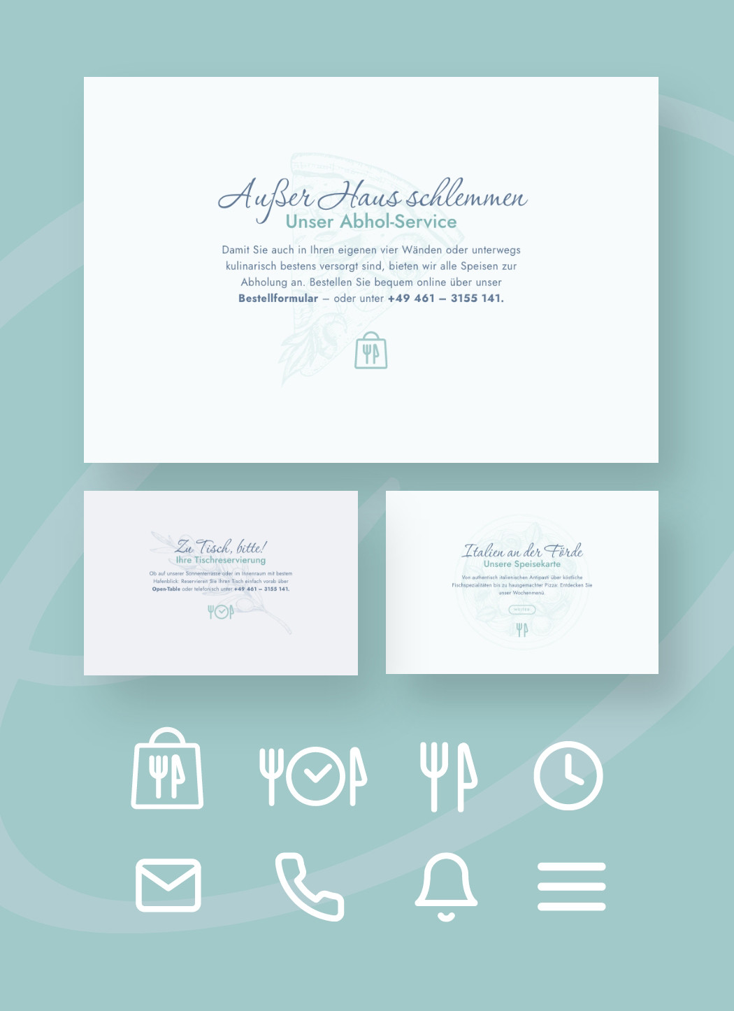 hochzwei_odore_teaser_05.jpg Informationen zum Abholservice, zur Tischreservierung, zur Speisekarte und acht Icons am unteren Bildrand