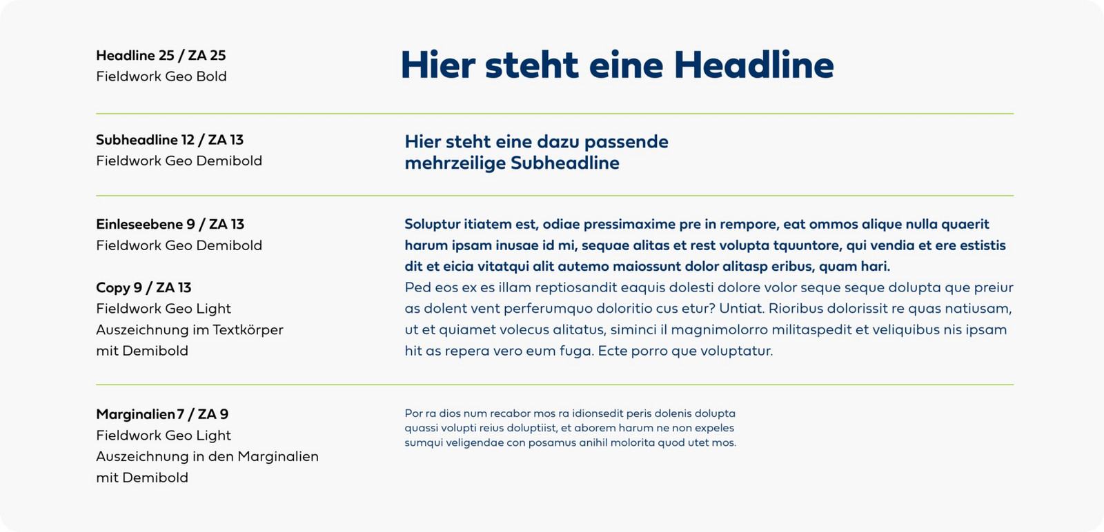 Weitere Beispiele der Schrift und Formatierung.