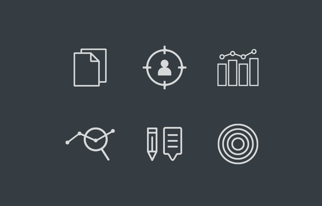 projectanalysts-11.jpg Vier weiße Icons mit dunklen Hintergrund