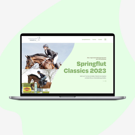 In die Hufe gekommen Die Kachel zeigt einen Laptop, der die Seite der Springflut Classic zeigt.