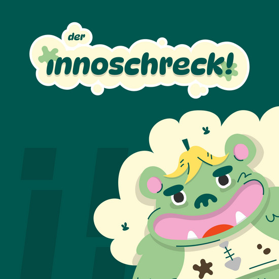 Der innoschreck ist grün und zottelig, liebenswert, aber etwas chaotisch