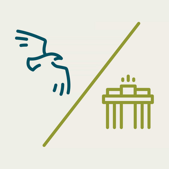 Wer suchet, der findet Zwei icons in blau und grün