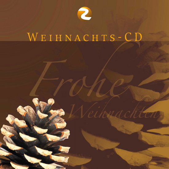 Tannenzapfen vor braunem Hintergrund mit Schrift Weihnachts-CD