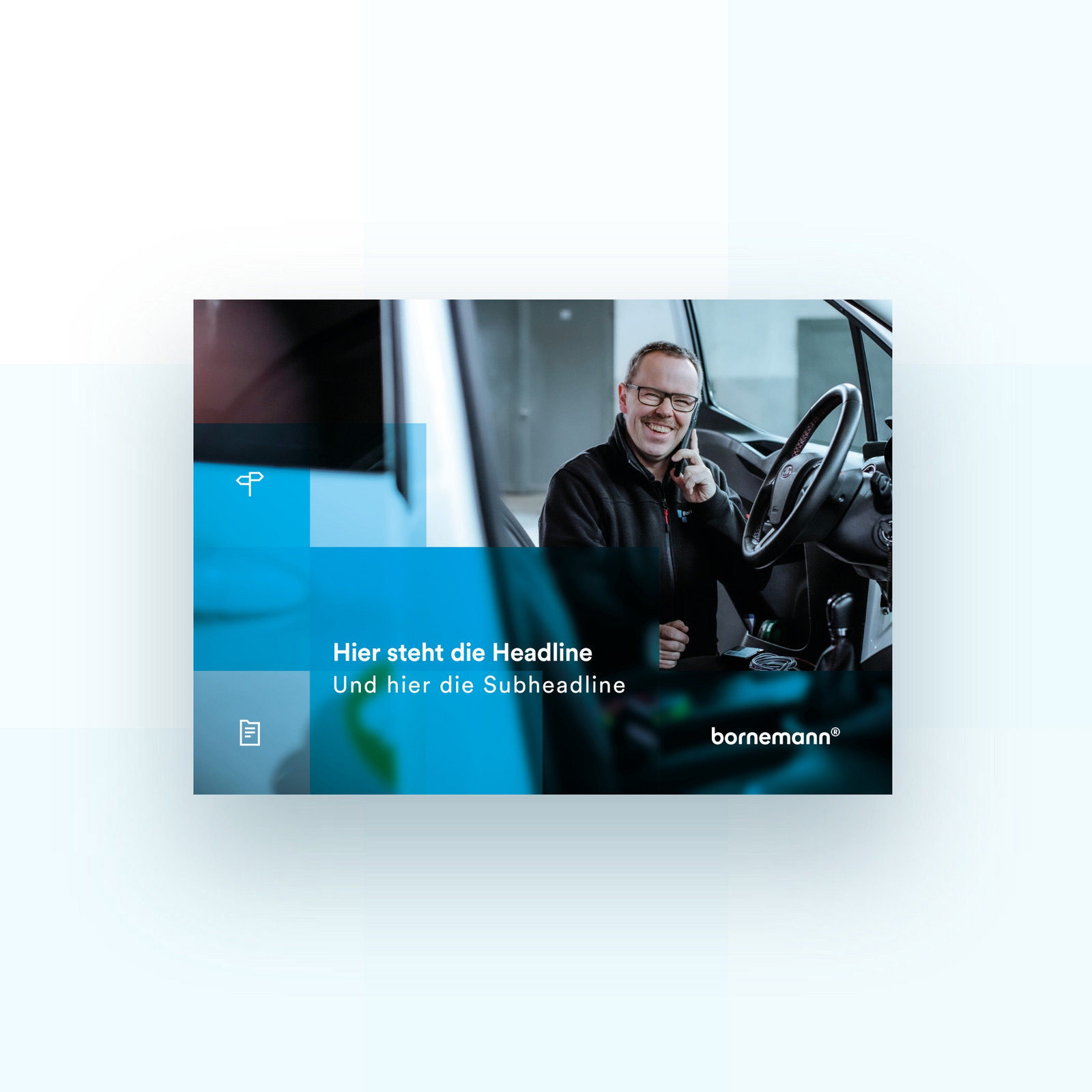 hochzwei_bornemann_ag_teaser01.jpg Lachender Mechaniker steht an Fahrertür und telefoniert