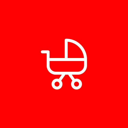 hochzwei_nospa_teaser_09.jpg weißer illustrierter Kinderwagen auf rotem Hintergrund