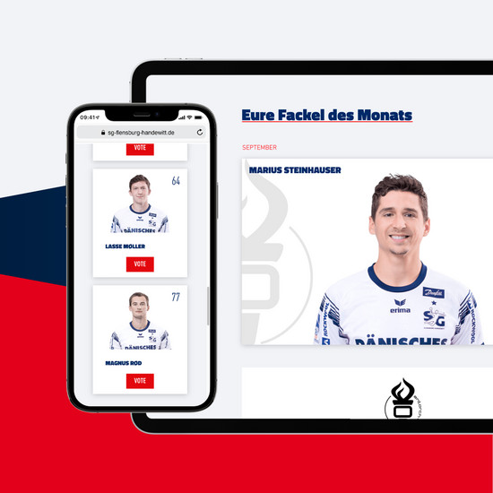 Meisterhafte Leistungen … Unterseite Fackel des Monats mit Bildern von drei SG Spielern