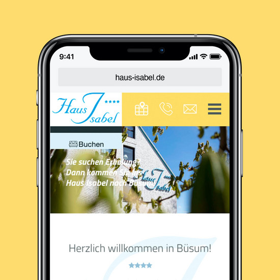 Neue Website für Ferienhaus Homepage Ausschnitt von Haus Isabel in mobiler Ansicht