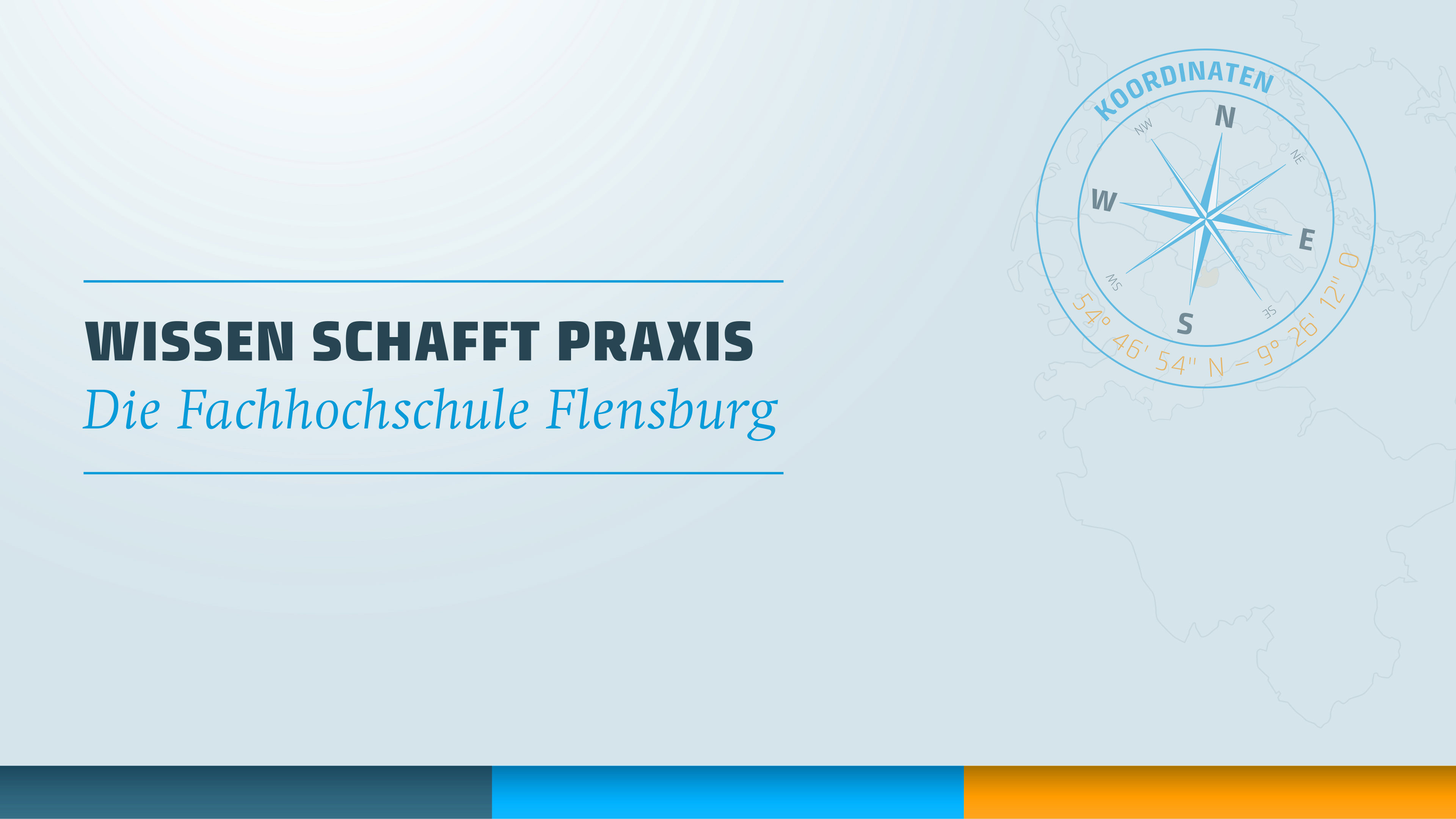 Kompassrose und Text "Wissen schafft Praxis – Fachhochschule Flensburg"