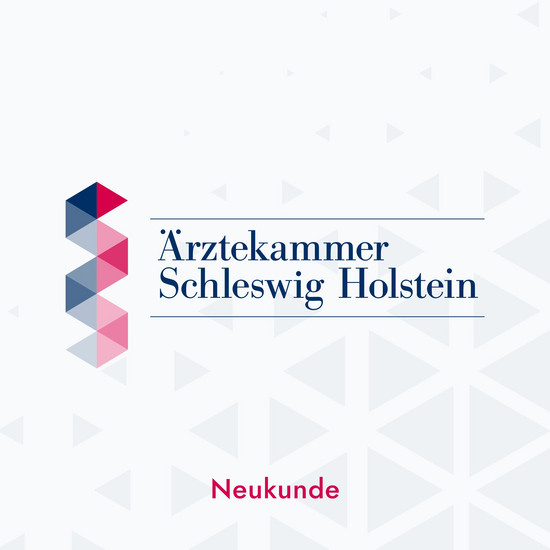 Blaues Schriftlogo Ärztekammer Schleswig-Holstein auf weiß-grauem Hintergrund