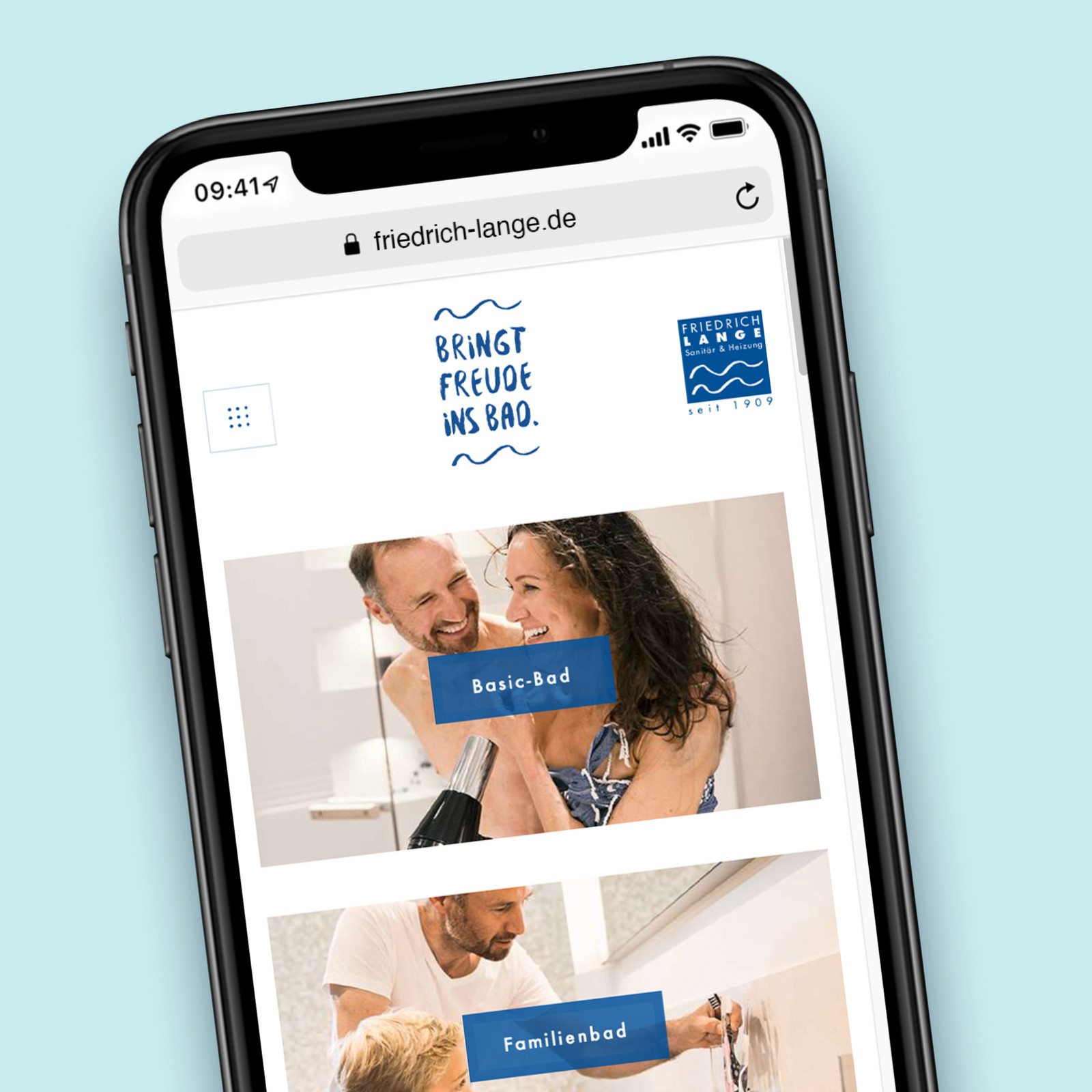 hochzwei_frla_teaser_02.jpg Smartphone zeigt Website friedich-lange.de mit Bad-Fotos