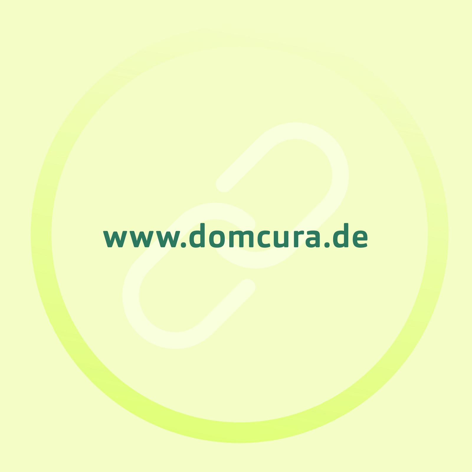 hochzwei_domcura_teaser_08.jpg Grüne URL www.domcura.de vor grasgrünem Hintergrund