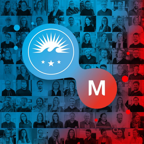 Agentur MAGENT wird HOCHZWEI Kiel Blaues Hochzwei Logo mit rotem Magent Logo