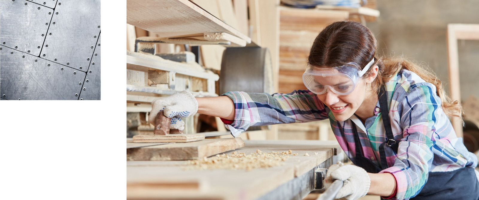 muhlack-04.jpg Frau beim Holz zuschneiden