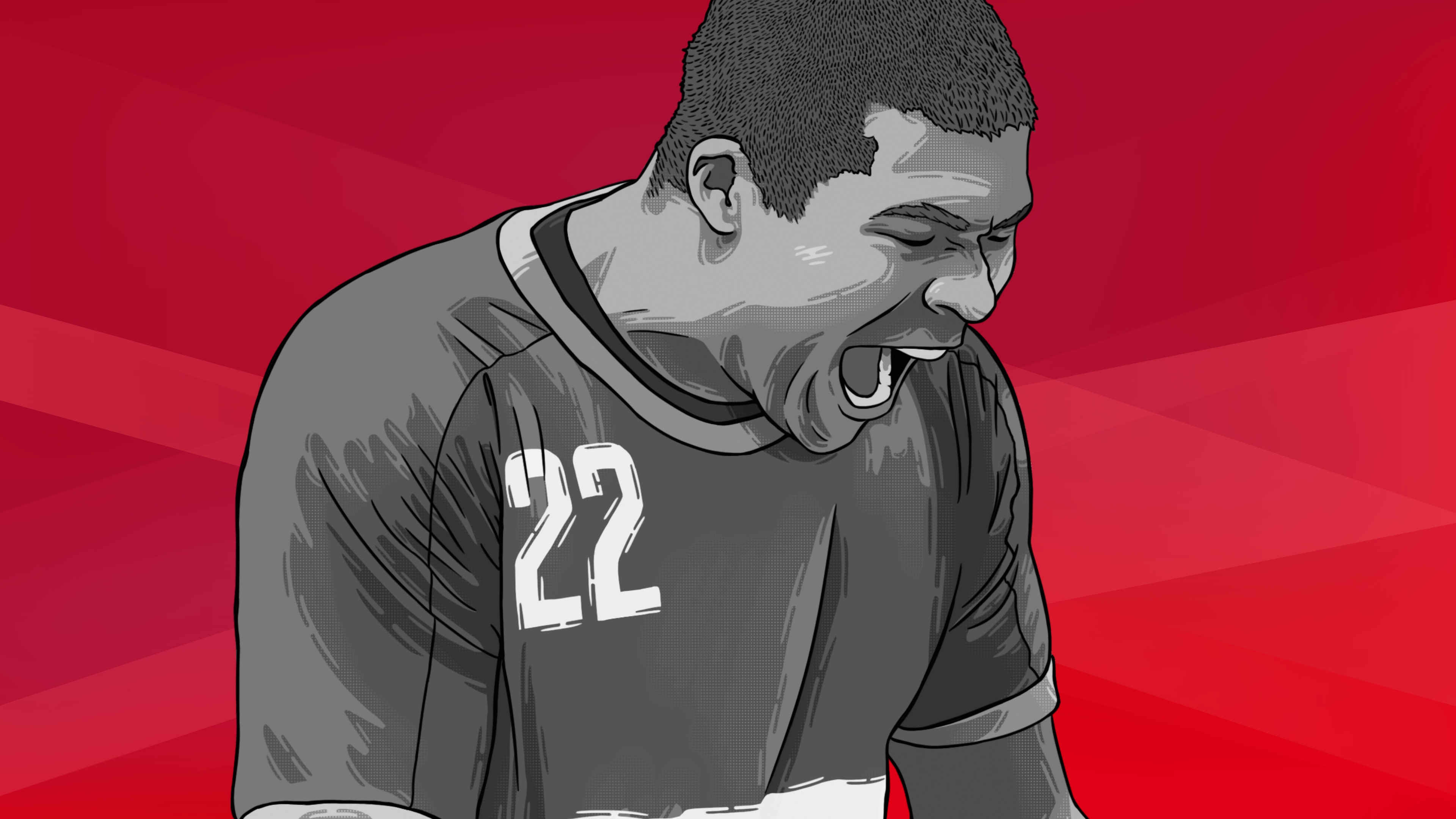 Ein gezeichenter SG Spieler auf roten Hintergrund