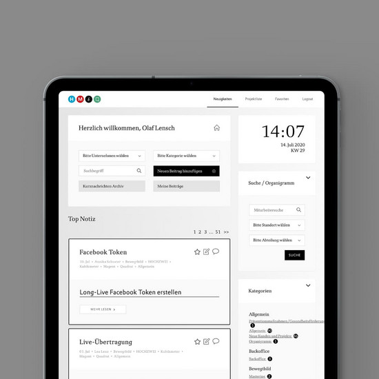 Hochzwei Intranet auf Ipad