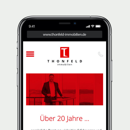 Frisch renoviert Mobile Ansicht der Website Thonfeld Immobilien