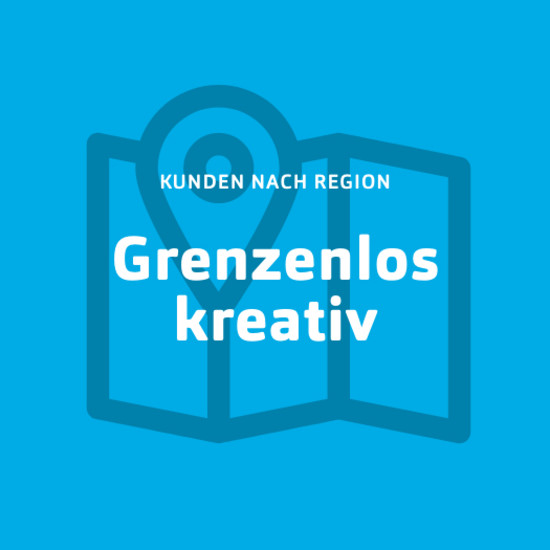 Kundengebiet Blaue Kachel mit Karte und Standort Icon