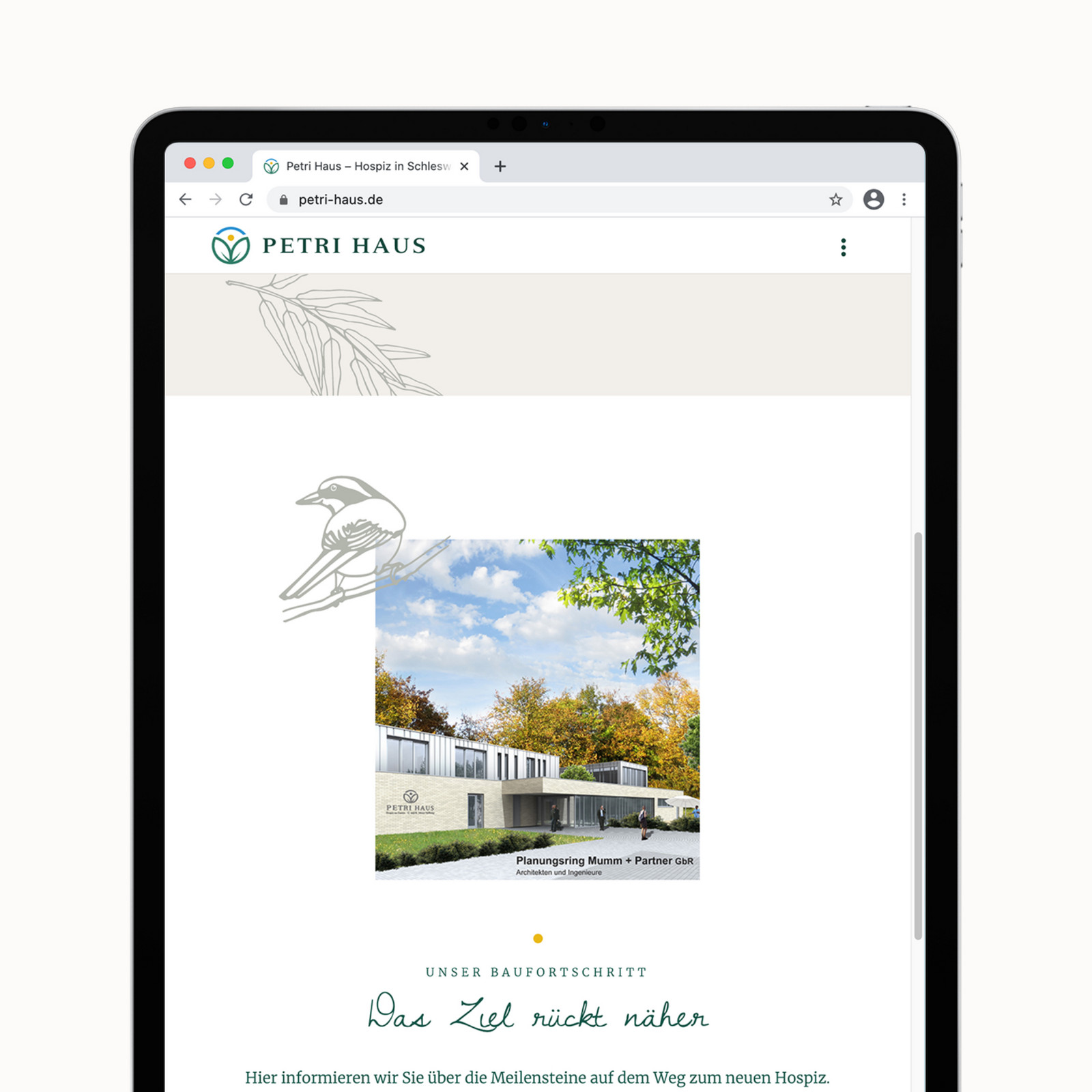 hochzwei_hos_teaser_04.jpg Die Homepage des Petri Hauses in Ipad Ansicht