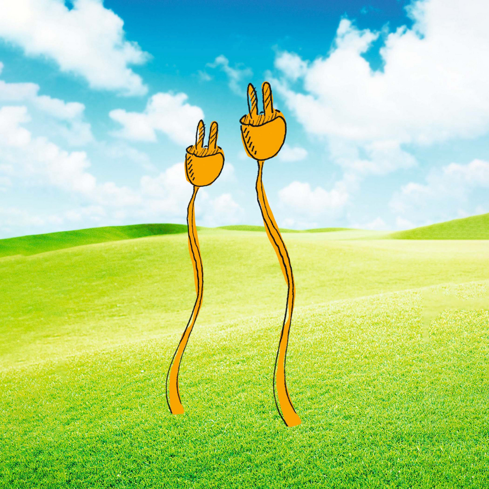 hochzwei_gpjoule_teaser_05.jpg Zwei gezeichnete Steckdosen sprießen aus einer grünen Wiese