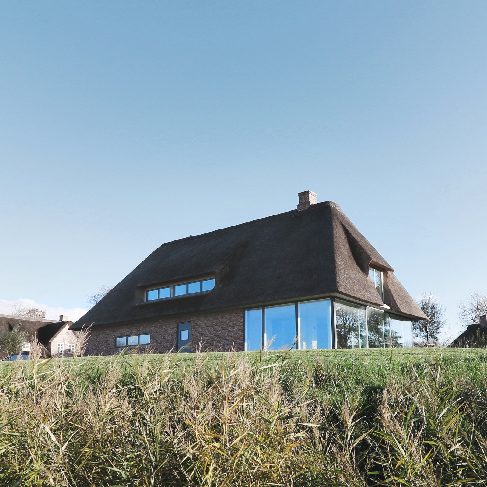 hochzwei_pcp_teaser_04.jpg Blick auf ein Reetdachhaus mit großer Glasfront