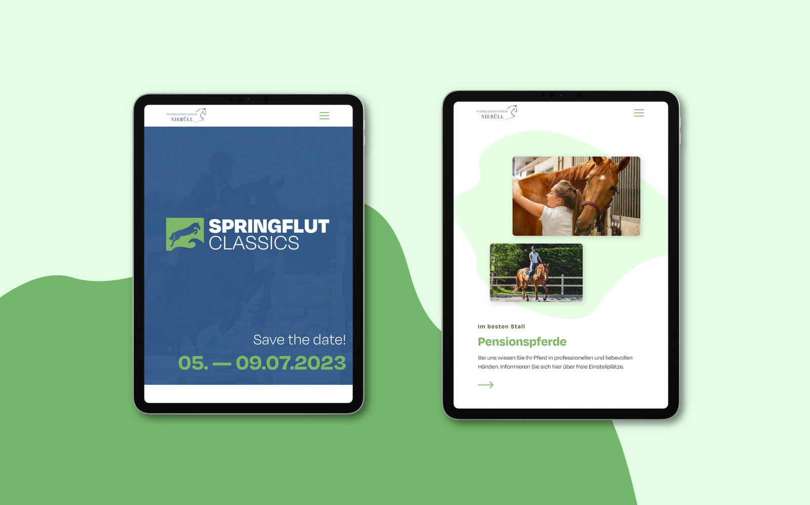 h2_PSVI_teaser_05.jpg Das Bild zeigt zwei Tablets auf hell- und dunkelgrünem Hintergrund mit den geöffneten Seiten