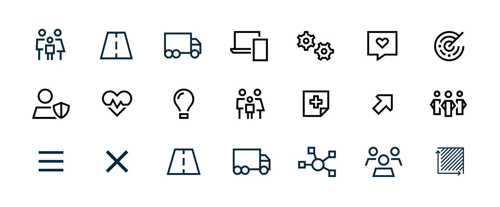 Icons zu verschiedenen Bereichen.