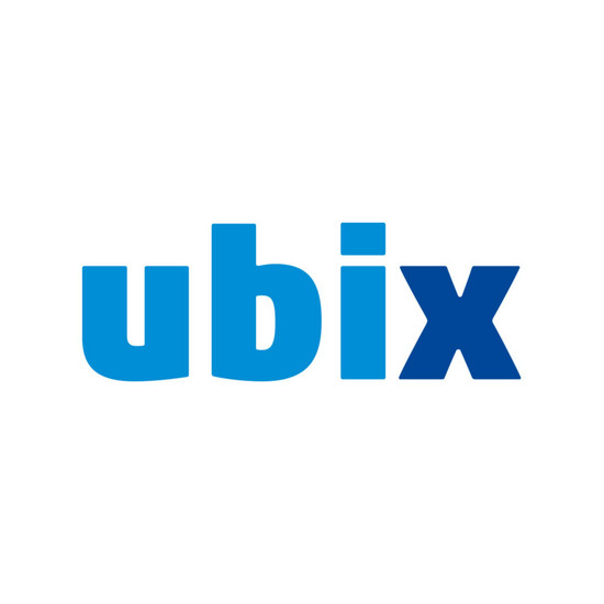 Blaue Schrift ubix auf weißem Grund