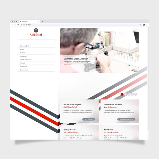 Strahlender Auftritt Screenshot der Website von axio-dent.de