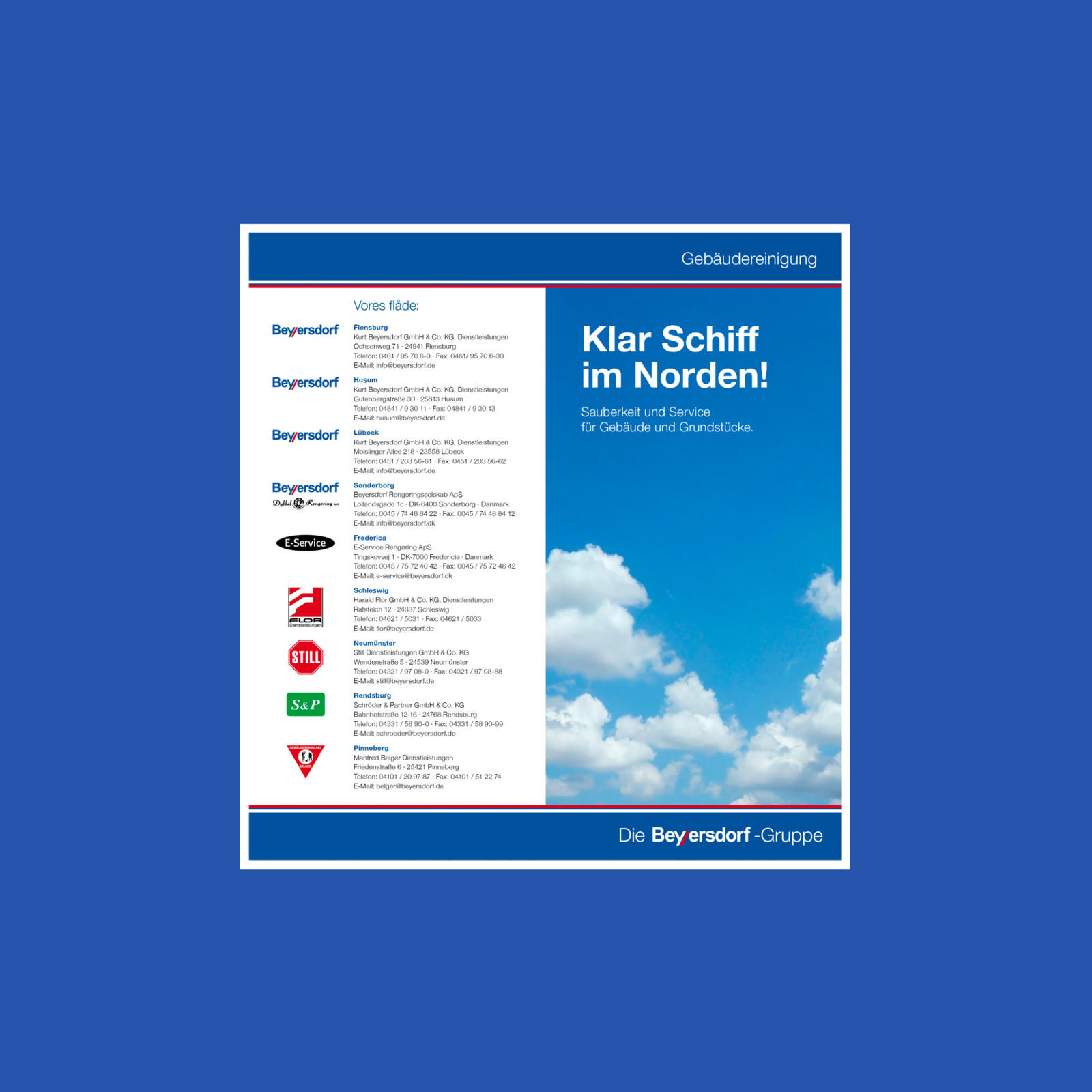 Bild und Text über Standorte von Beyersdorf vor blauem Hintergrund