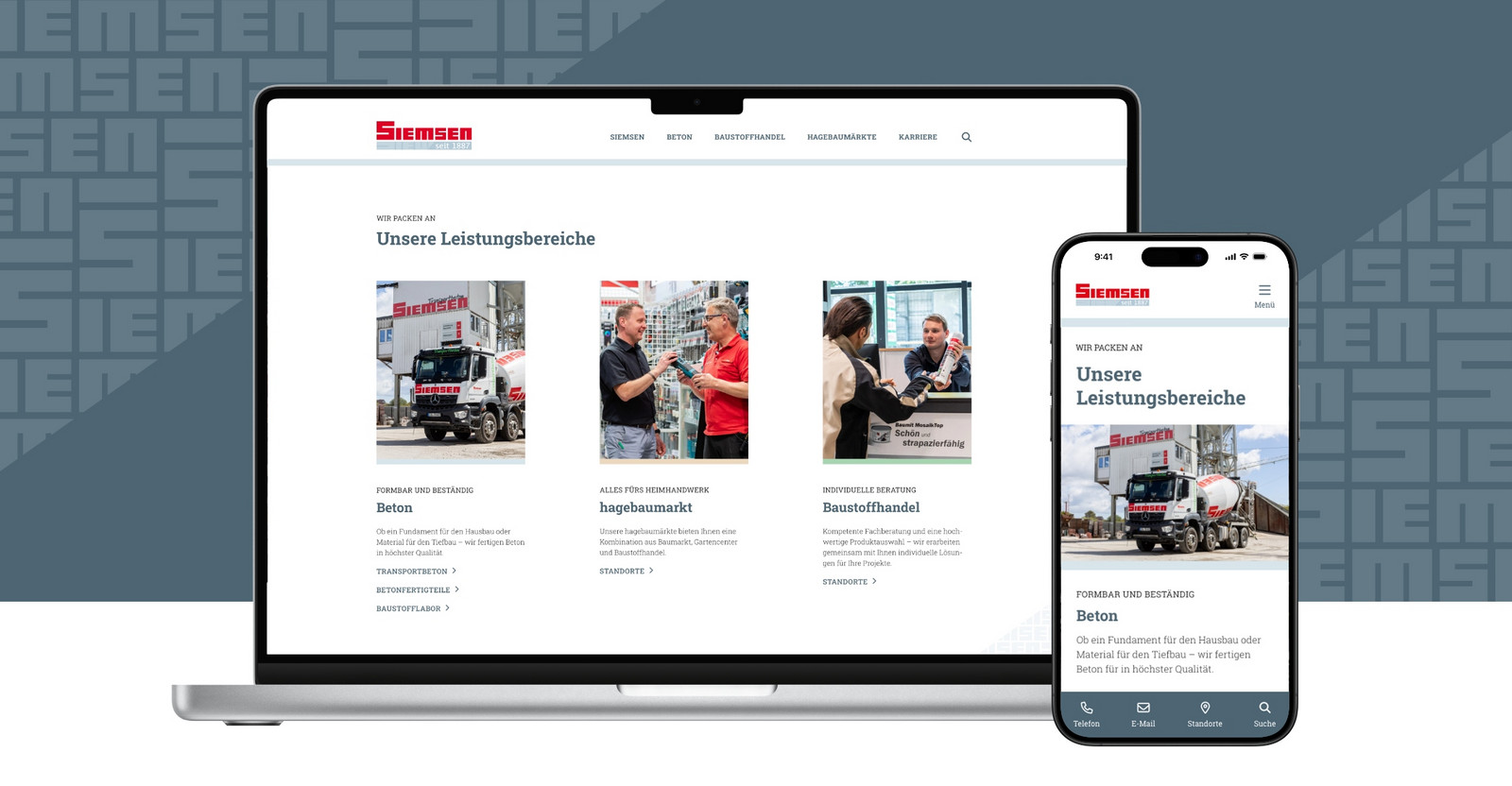 Beispielseite Leitungsbereiche auf einem Laptop und einem Smartphone.