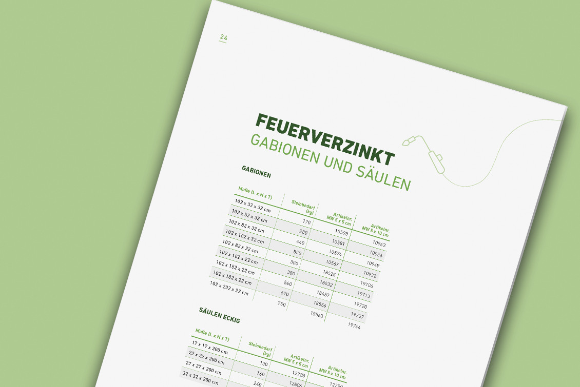 Ein Blatt Papier von Gabiona mit Maßen