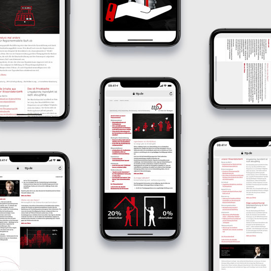 Monatlicher Newsletter mit Steuerthemen Mehrere Smartphones mit geöffneter ttp Seite
