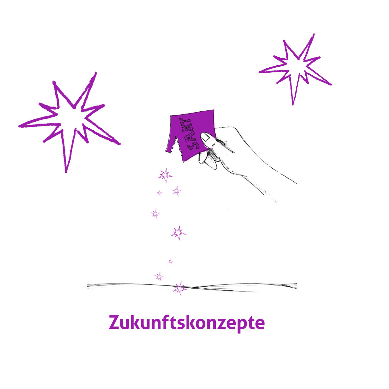 hochzwei_gpjoule_teaser_07.jpg Eine gezeichnete Hand streut eine Tüte Glitzerstaub auf den Boden