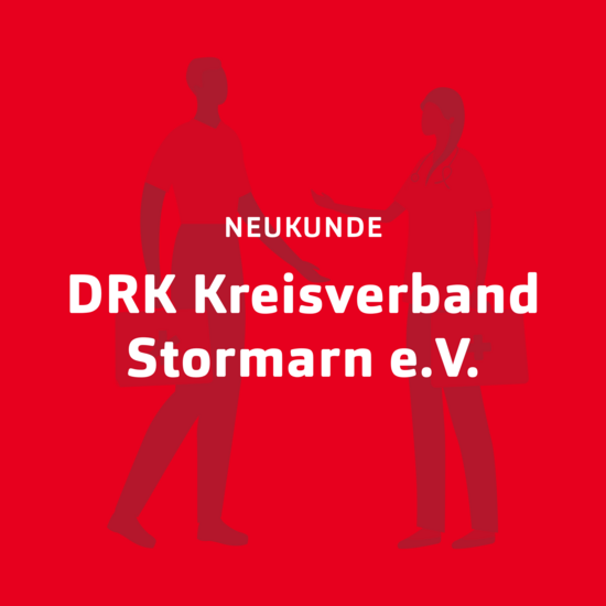 Hilfe! DRK Kreisverband Stormarn e.V. Text Neukunde DRK Kreisverband Stormarn e.V. vor rotem Hintergrund