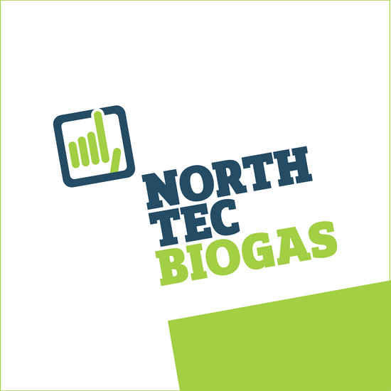 Echt schräg! Blau grünes North Tec Biogas Logo